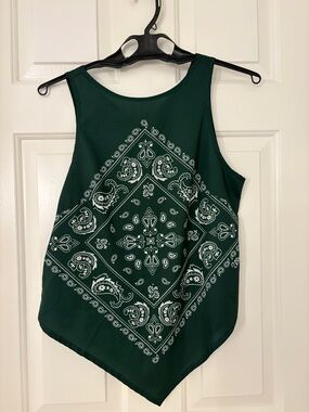 Women's Dark Green Bandana Print Tank Top